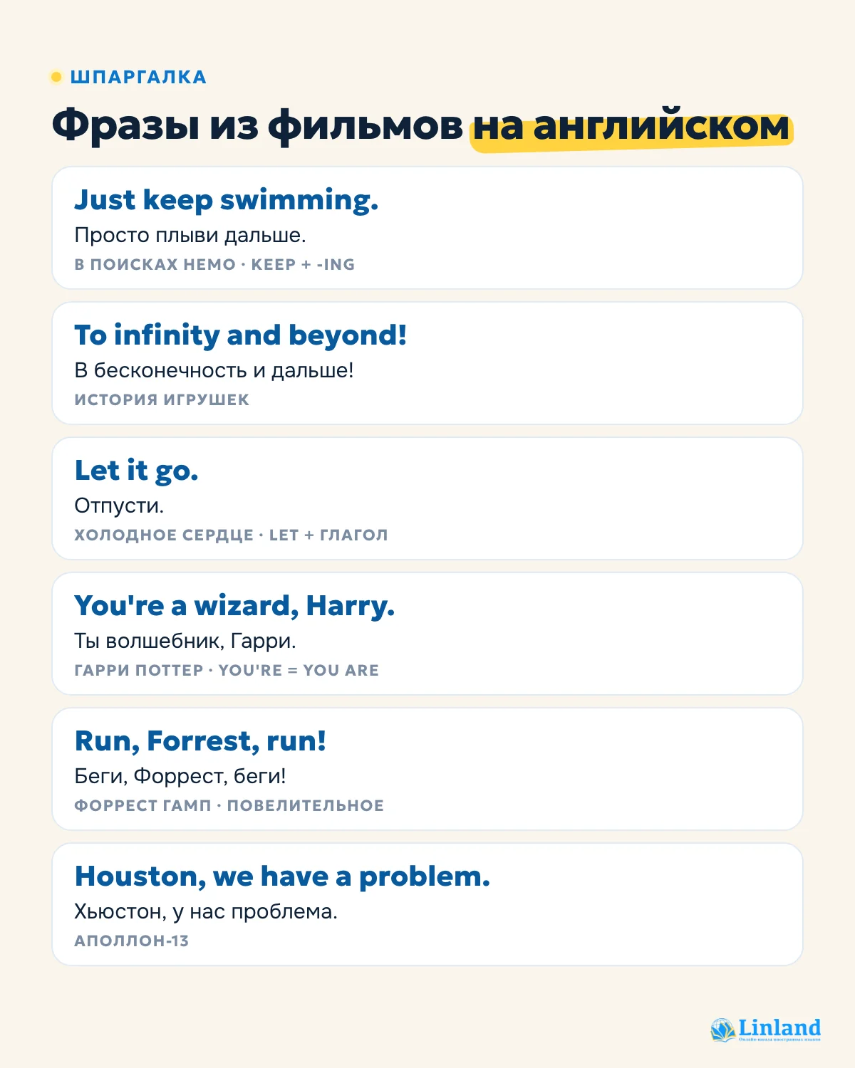 Шпаргалка: короткие фразы из фильмов на английском с переводом